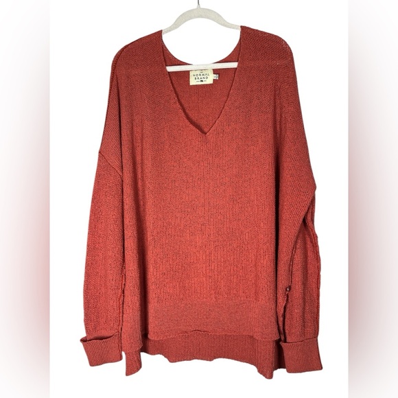 The Normal Brand Roadtrip V-neck Open Knit Beachy Slouchy Sweater sz L - Picture 4 of 13
